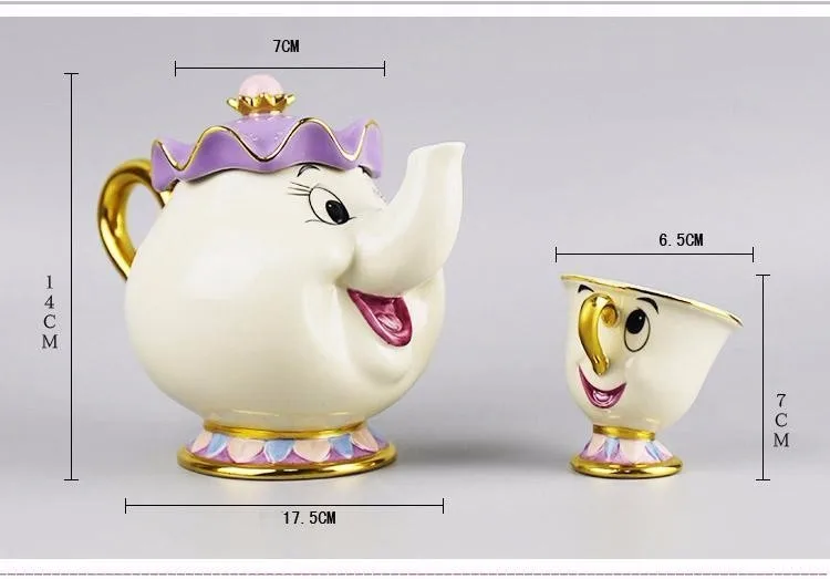 Старый стиль Классическая мультяшная Красавица и чудовище Mrs Potts 18 K позолоченная