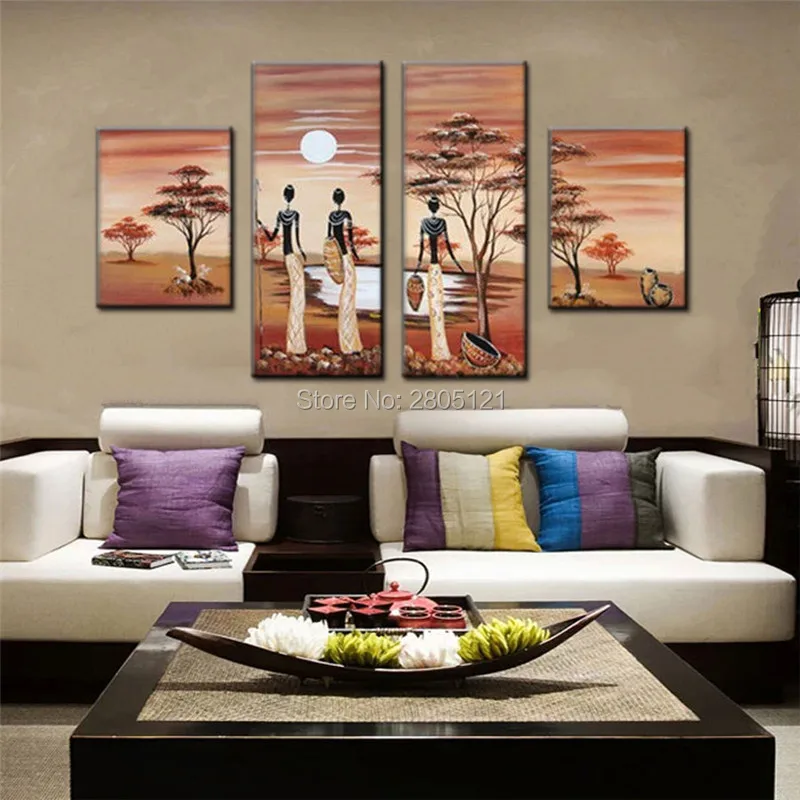 Настенная картина раскрашенная вручную в Африканском племени пейзаж жизни