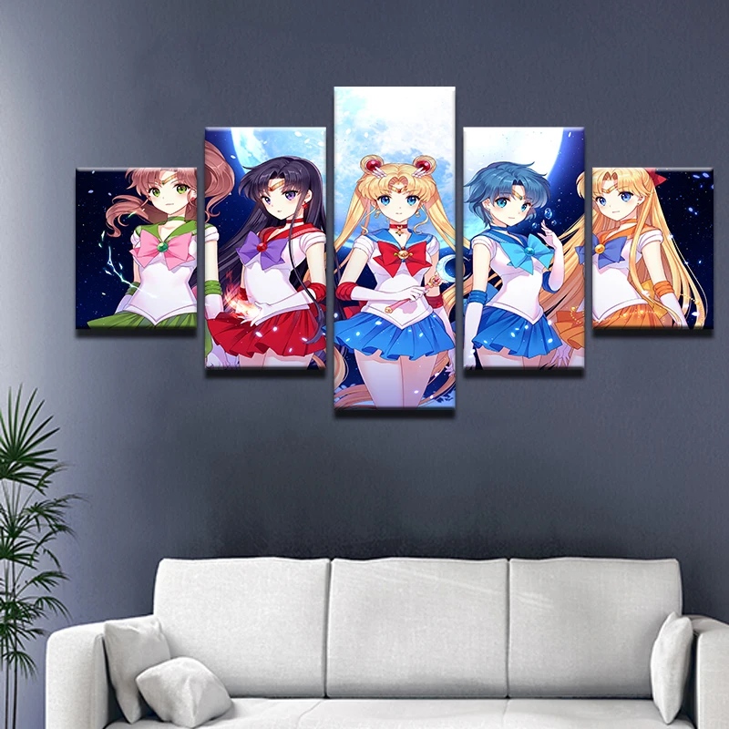 Современная картина маслом на холсте рисунок стену с рамкой 5 панелей Сейлор Мун