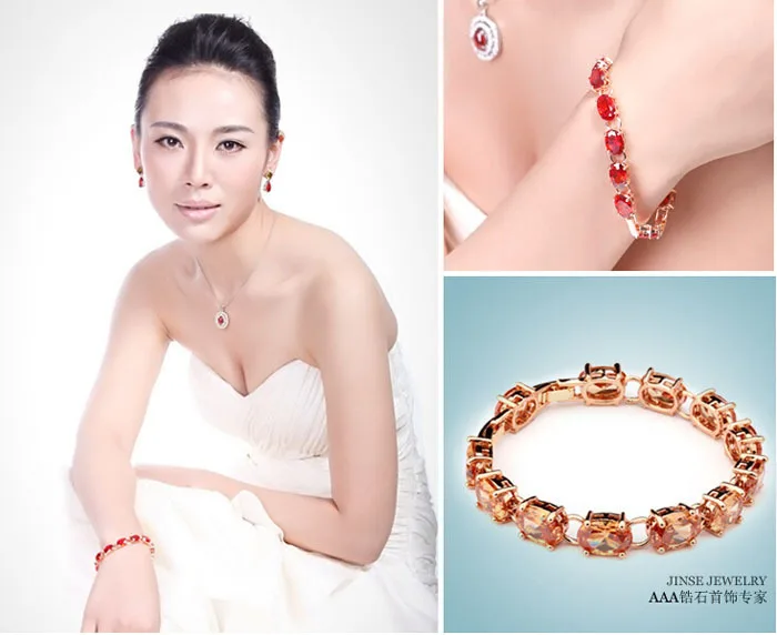 2015 New Champagne Gold Jewelry Top Zirconia Bracelet Cute Bracelets Women Fashion Ruby | Украшения и аксессуары