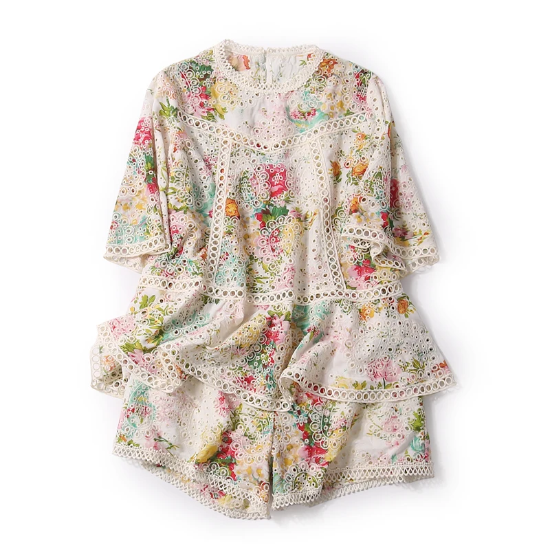 2019 Летний Новый ажурный вышитый топ + шорты с эластичной резинкой на талии модный