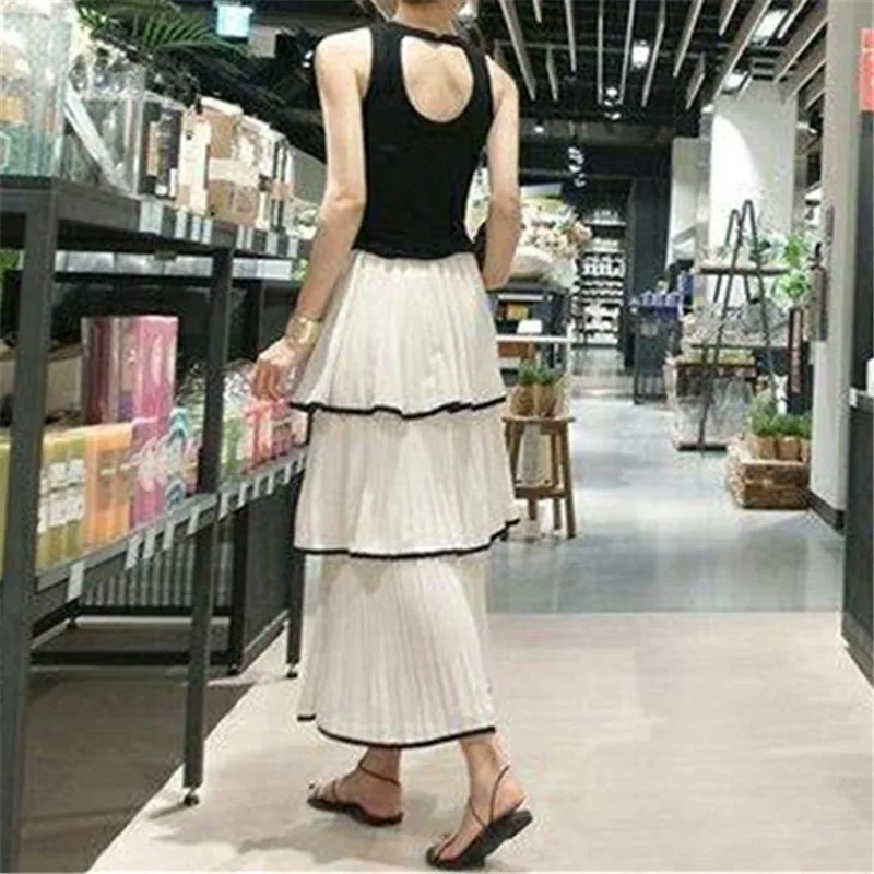 RUGOD Women Cake Skirts Elegant White Cascading Ruffle Skirt Casual High Elastic Waist Chiffon Saias 2019 Summer | Женская одежда