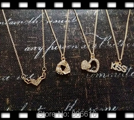 

High Quality ~ 4 pcs / lot Mix Styles Rose Gold Glass Gem & Alloy Trendy Jewelry Necklaces