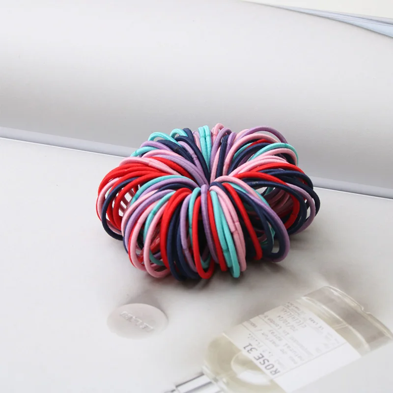 Colorful 100 шт./лот, карамельный цвет, нейлоновая резинка 3 см, Детская безопасная эластичная резинка для волос, конский хвост, кольцо для волос, Детские аксессуары для волос - Цвет: Colorful