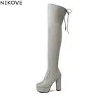 Женские ботфорты в западном стиле NIKOVE, осенние сапоги выше колена с круглым носком, женская обувь на платформе и высоком каблуке, размеры 34-43, 2019