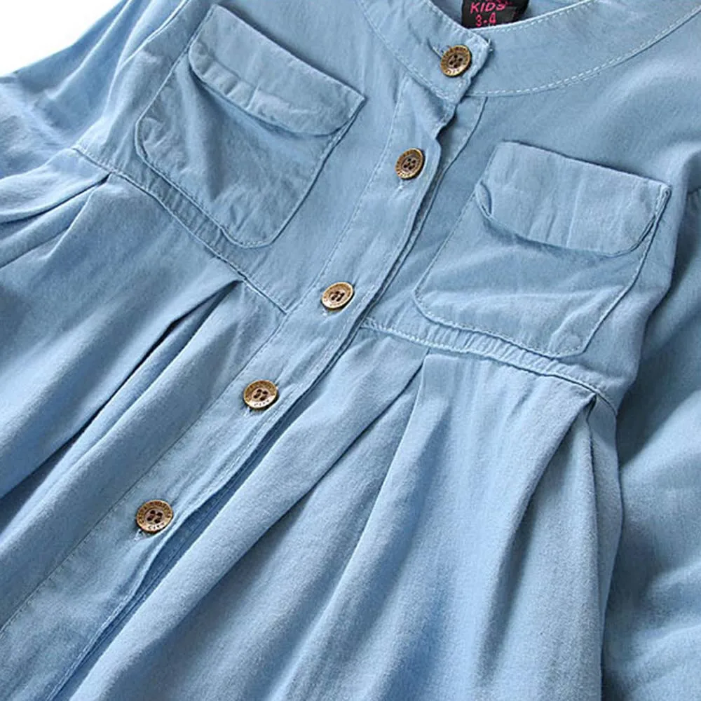 ARLONEET Toddler Kid Baby Girls Denim Ruched Long Sleeve T-Shirt Tops Blouse Clothing Solid Fashion YW0412 | Детская одежда и