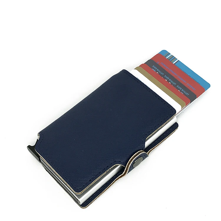 

Saffiano Leather Aluminum Wallet for Men Mini Coin Wallet Smart Rfid Slim Card Holder Wallet