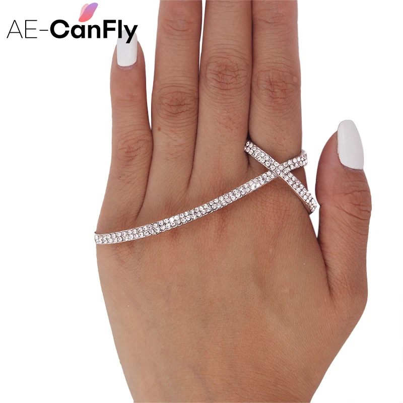 AE CANFLY Мода ручной Браслеты для Для женщин Серебряный Rhinestone Снежинка крест Ладонь