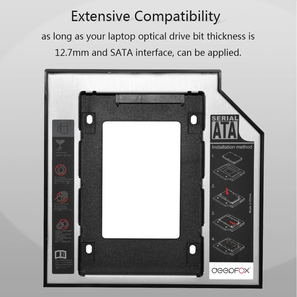 DeepFox алюминиевый Универсальный Optibay 2nd HDD Caddy 12,7 мм SATA3.0 2," SSD CD DVD для HDD чехол Корпус CD-ROM ODD