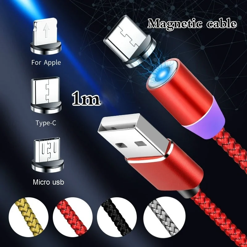 GEUMXL Магнитный кабель для быстрой зарядки нейлоновый Плетеный Magnectic 8 Pin / Micro Type C USB
