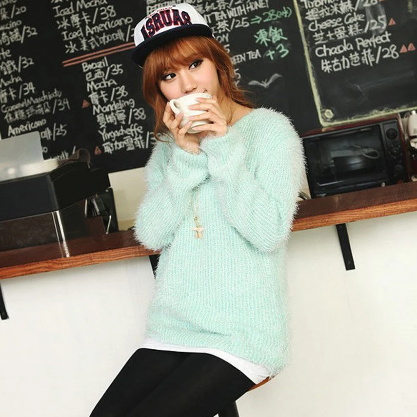2018 Autumn Spring Women Cashmere Warm Sweater Fashion O-neck Wool Long Sleeve Loose cute women sweater | Женская одежда