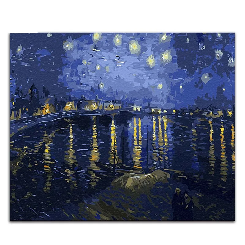 3330 Starry Night 1 Картина «сделай сам» по номерам картины Винсента Ван Гога «Звездная ночь» Абстрактные Художественные картины с цветами - Цвет: 3330 Starry Night 1