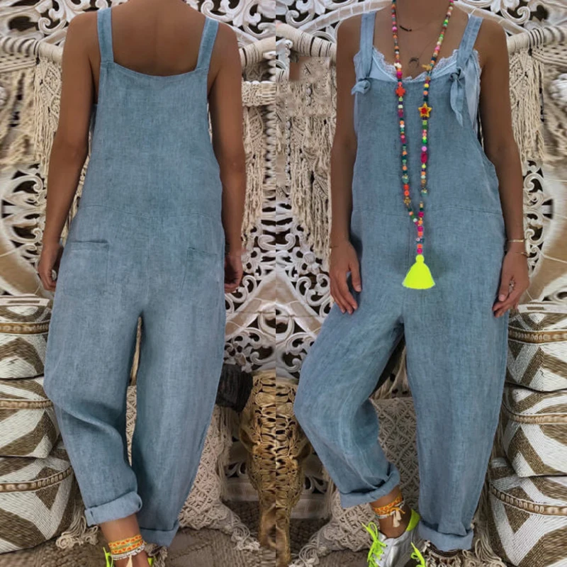 Женский комбинезон свободного покроя с широкими штанинами мешковатый длинный