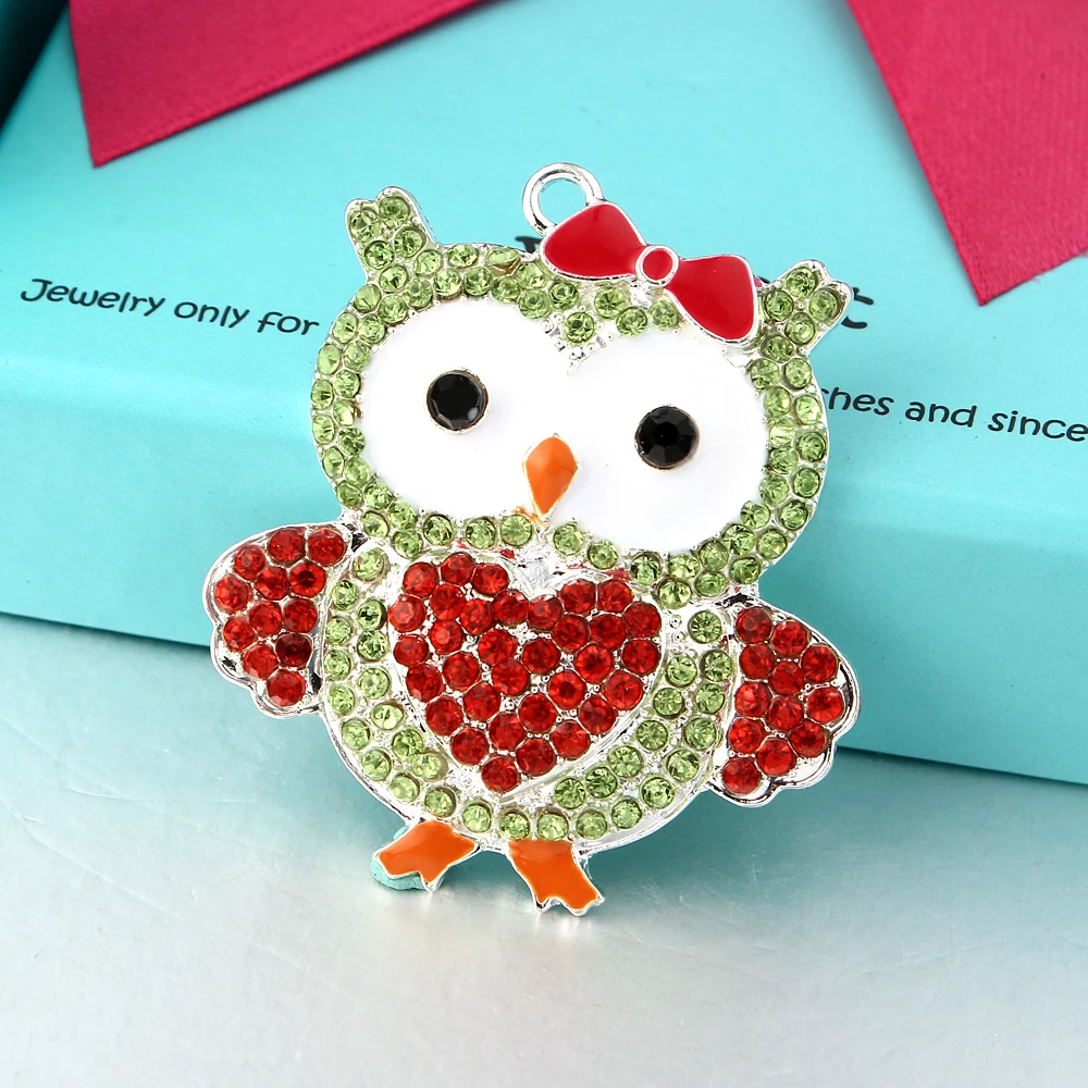 Christmas Gift 48.5*43mm Kawaii Owl Rhinestone Holiday Pendants 10Pcs for Chunky Necklace | Украшения и аксессуары