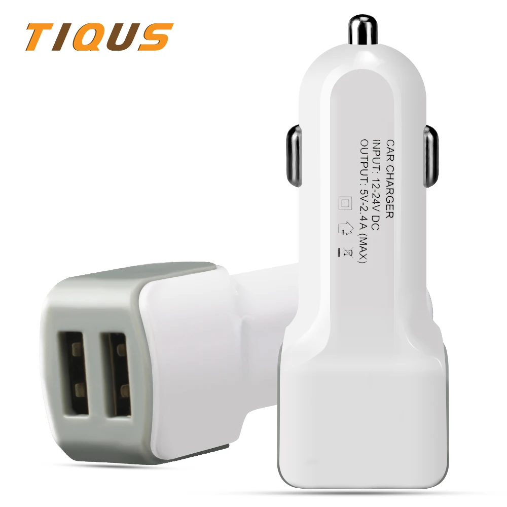 TIQUS USB Автомобильное зарядное устройство для телефона 5V 2.4A двойной микро Тип
