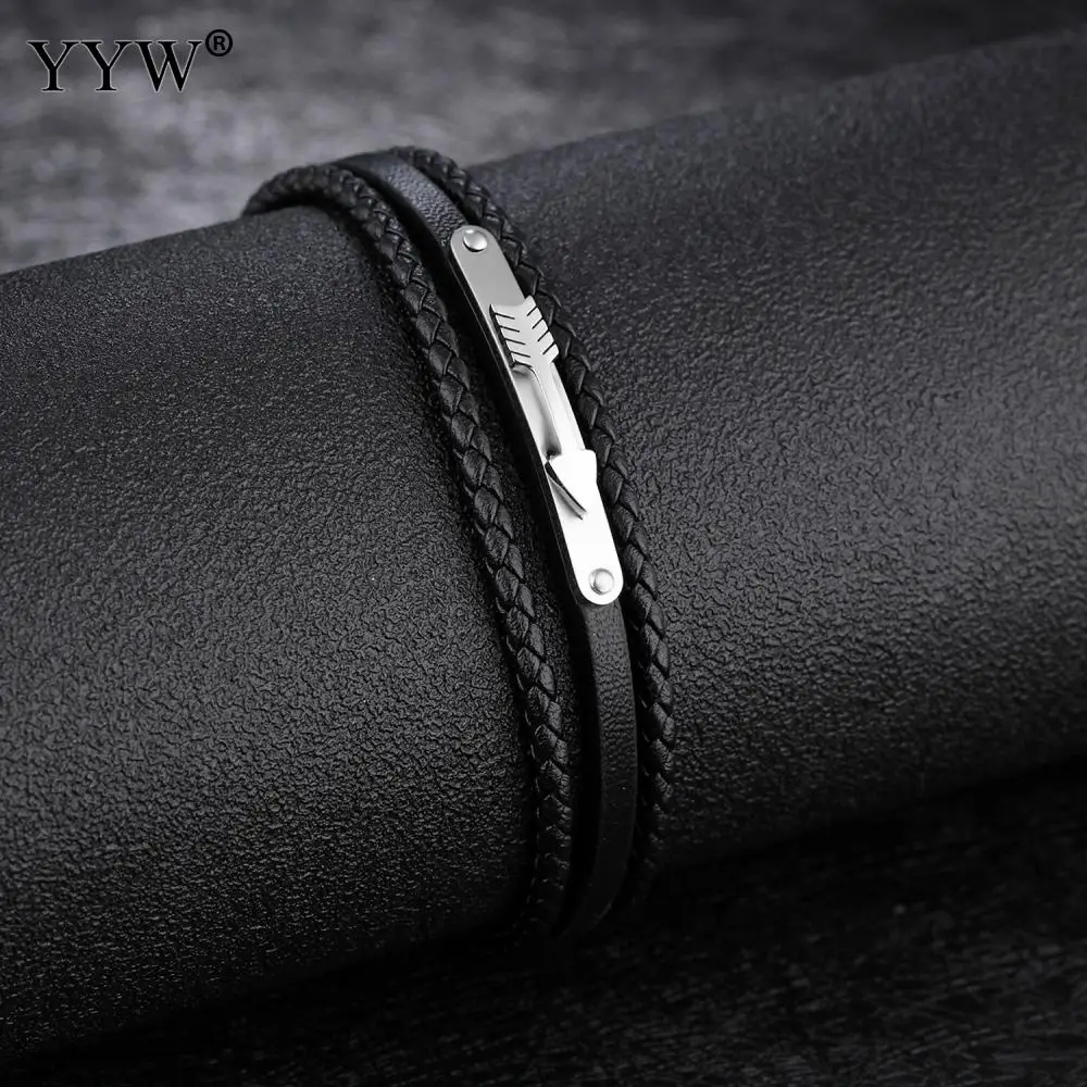 2021 New Bracelet Men Punk Style Stainless Steel Black Color Leather for Jewelry Braid Chain Beads Male Accessories | Украшения и