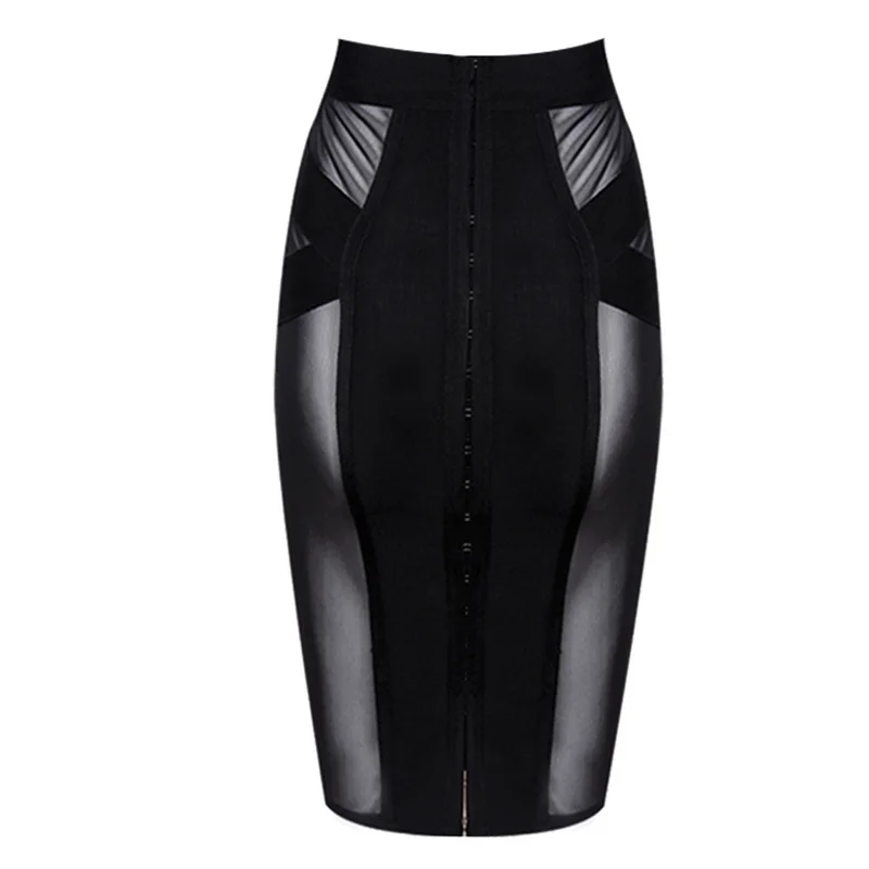 2018 Summer Sexy Mesh See Through Bandage Skirts Black Sheer Women Fashion Nova High Waist Empire Bodycon Short Pencil Skirt | Женская