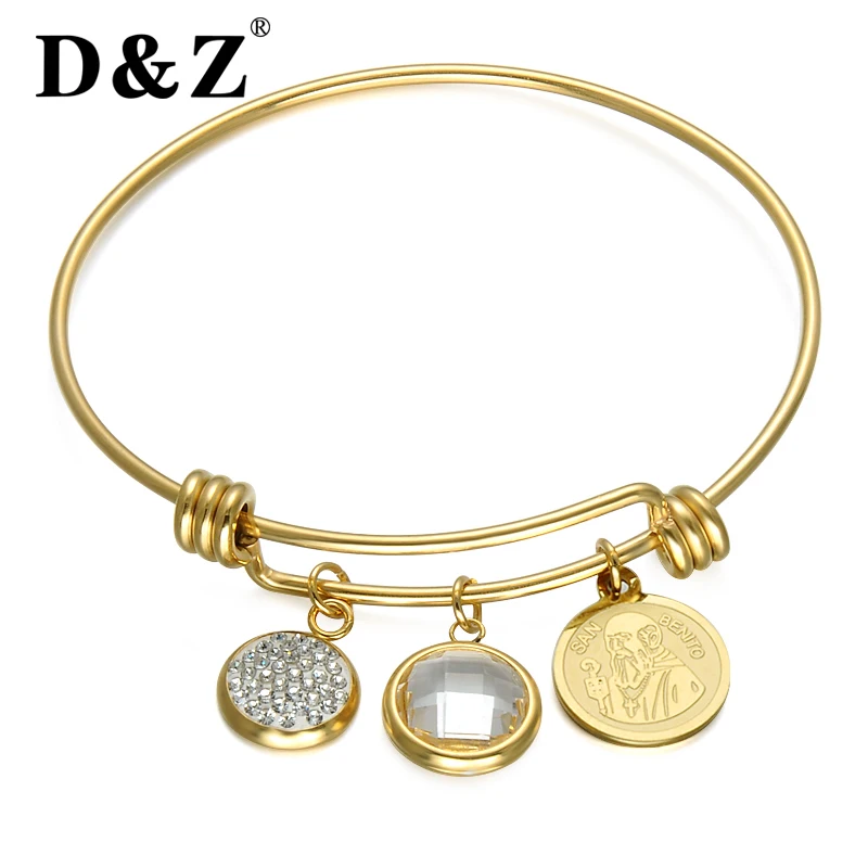 D&ampZ Vintage San Benito Bracelet Gold Color Stainless Steel Bling Charm Crystal Adjustable Wire Wrapped Bangles Bracelets Jewelry |