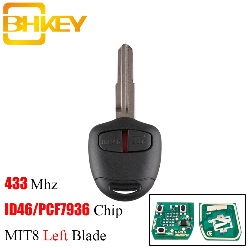 BHKEY 2 кнопки MIT8 Blade дистанционный ключ для автомобиля 433 МГц ID46 чип MITSUBISHI Outlander Pajero