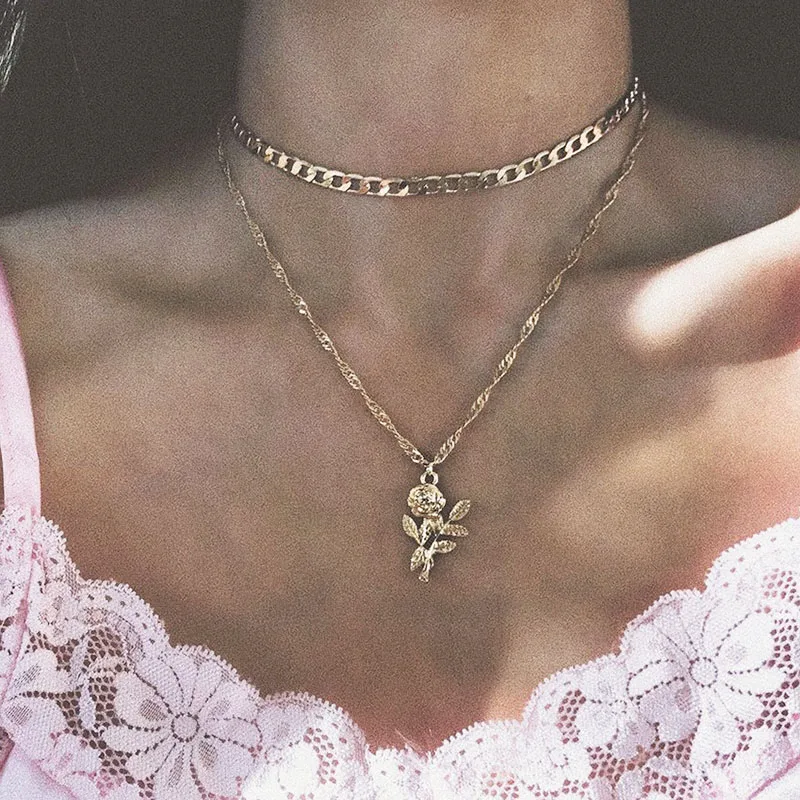 Bohemian Multilayer Vintage Cross Rose Flower Moon Pendant Necklaces for Women Sexy Long Chains Necklace Jewelry YN441 | Украшения и