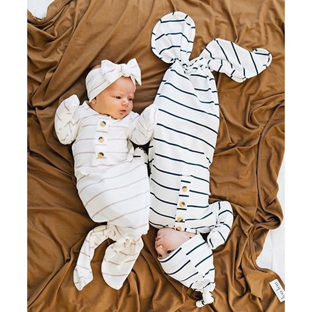 Newborn Baby Boy Girl Stripe Crib Sleeping Bag Wrap Swaddle Hat Clothes Set | Детская одежда и обувь
