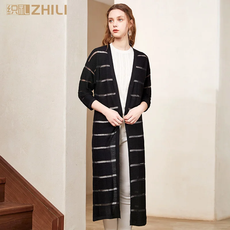 

ZHILI Women's Long Sleeve Open Front Drape Duster Maxi Long Thin Cardigan