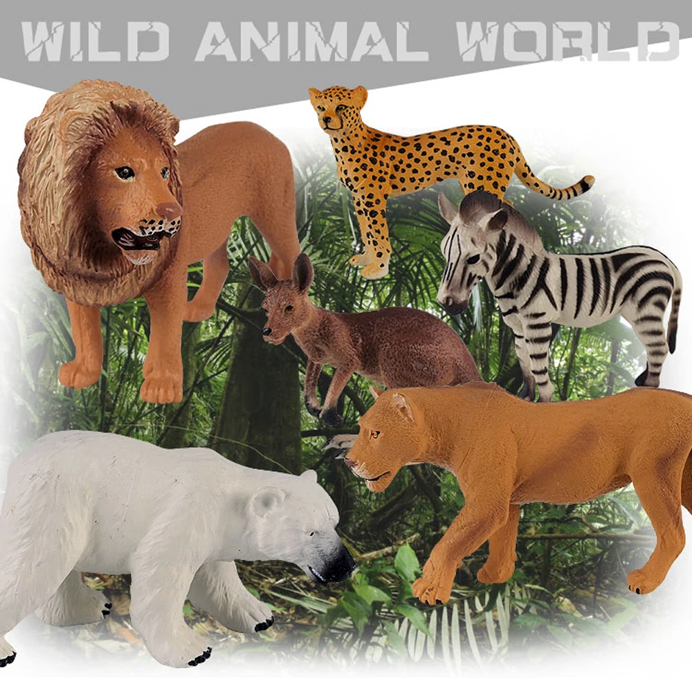 Assort 6 PVC Rubber Wild animal figure toys lion giraffe bear zebra | Игрушки и хобби