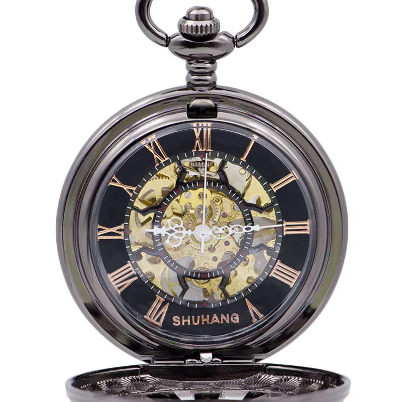 New Fashion Automatic Mechanical Pocket Watches Skeleton Gear Roman Numbers Case Best Gift for Men Women PJX1406