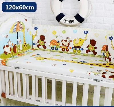 Happy journey 120x60 5 шт., хлопковый комплект постельного белья для малышей, мультяшная кроватка, кровать, бампер для новорожденных, Kawaii, простыня с животными, детская кроватка, Комплект постельного белья, детский Органайзер - Цвет: Happy journey 120x60