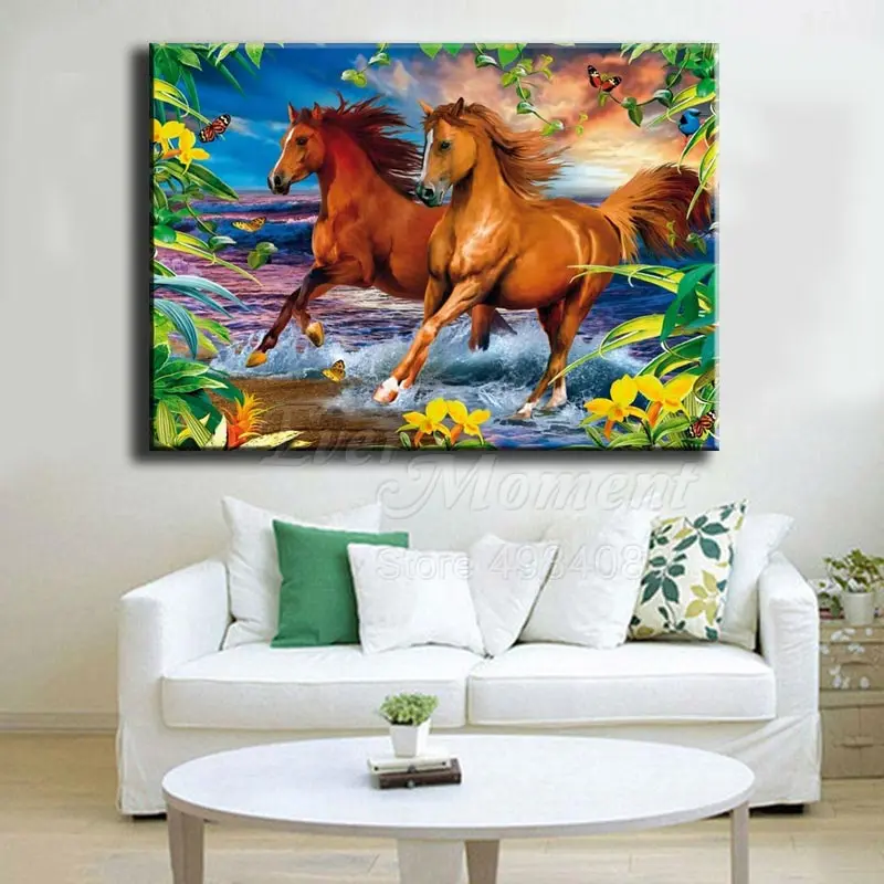 Ever Moment Diamond Painting Horse Sea Flower Full Square Drill Wall Decoration Cross Stitch Embroidery Mosaic 3F1180 | Дом и сад
