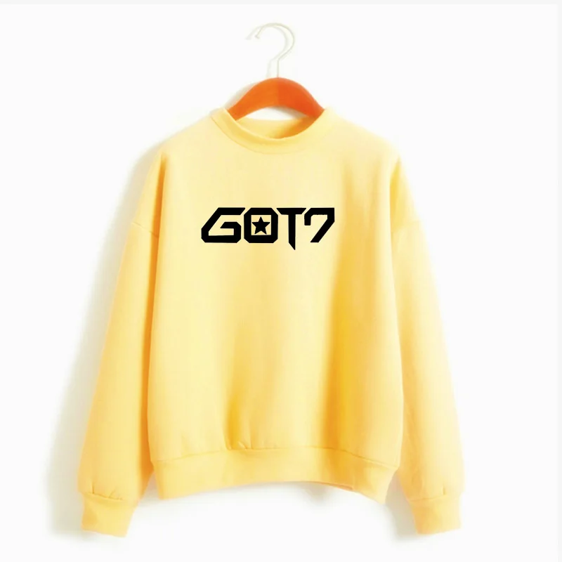 K-Pop корейский стиль Never Ever Got7 толстовка женская Повседневная с длинным рукавом пуловер уличная флисовая толстовка с капюшоном Kpop Got 7 - Цвет: Цвет: желтый