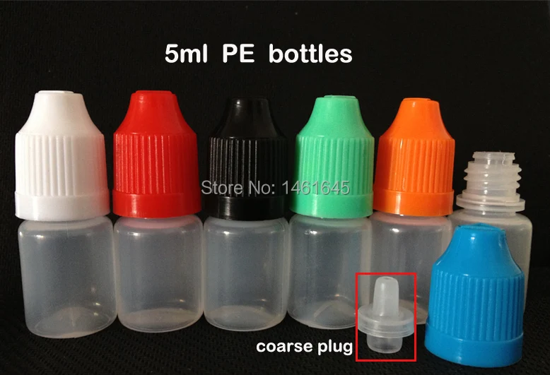 

500 pcs 5ml PE Empty Oil Bottle Plastic Dropper Bottles with CHILD Proof Caps & Tips for E Vapor Cig Liquid