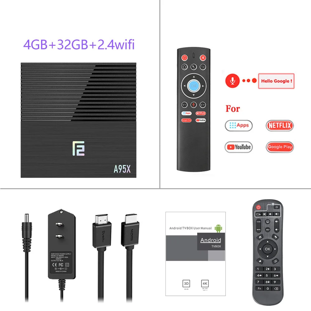 4G 32G T1 Voice Remo Android 9,0 ТВ приставка A95X F2 4 Гб 64 ГБ 32 ГБ 2 Гб 16 Гб Поддержка Amlogic 2,4G 5G двойной Wifi 1080p 4K 60fps Google плеер Netflix Youtube - Цвет: 4G 32G T1 Voice Remo