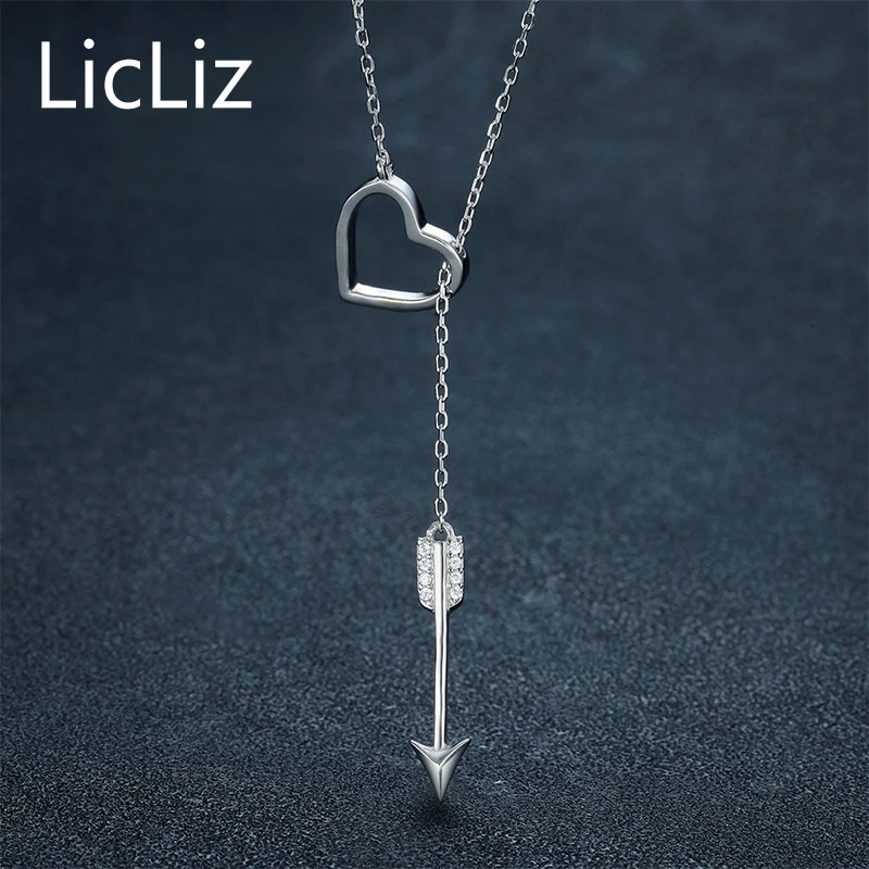 LicLiz Heart Real Pure 925 Sterling Silver Chain Woman Pendant Necklace Femme Arrow Hollow Angel Personalized CLN0234 | Украшения и