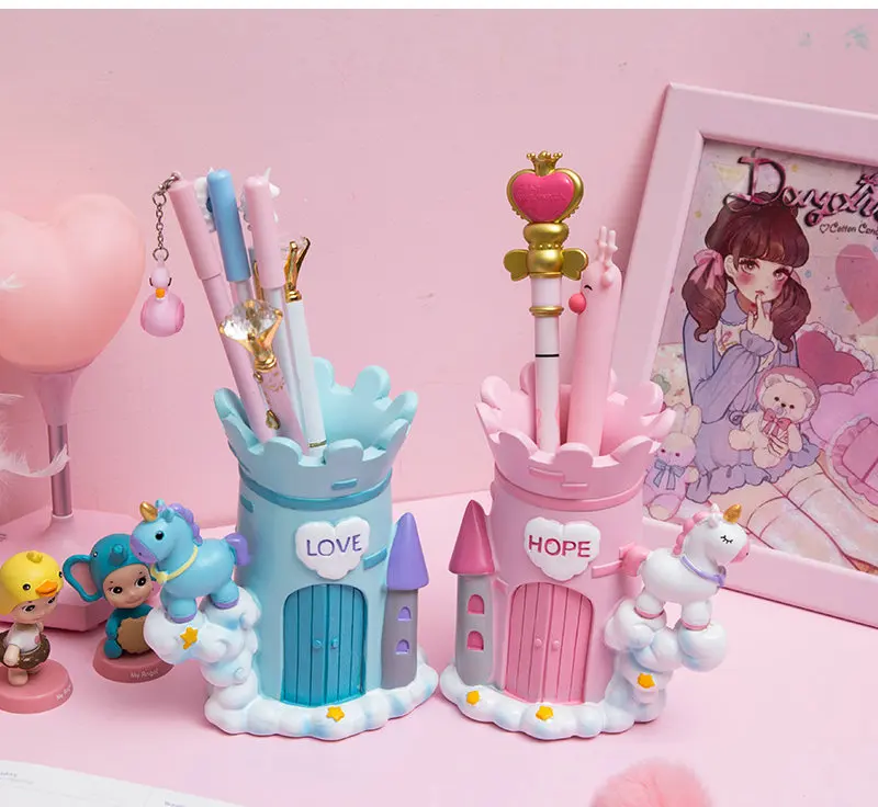 Креативный подарок Единорог милый пенал для ручек Kawaii настольный, для кистей держатель карандаша смоляный офисный Органайзер на креплениях