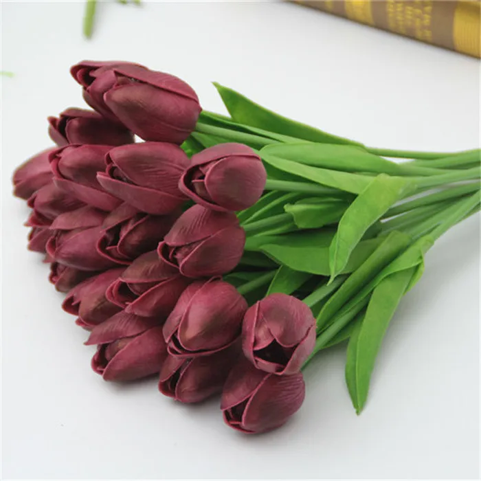 Tulip D4 Wine Red Высокое качество, 1 шт., красные, розовые тюльпаны, искусственный цветок, искусственная кожа, искусственный тюльпан, настоящее на ощупь, свадебные украшения, для дома, вечерние, свадебные букеты - Цвет: Tulip D4 Wine Red