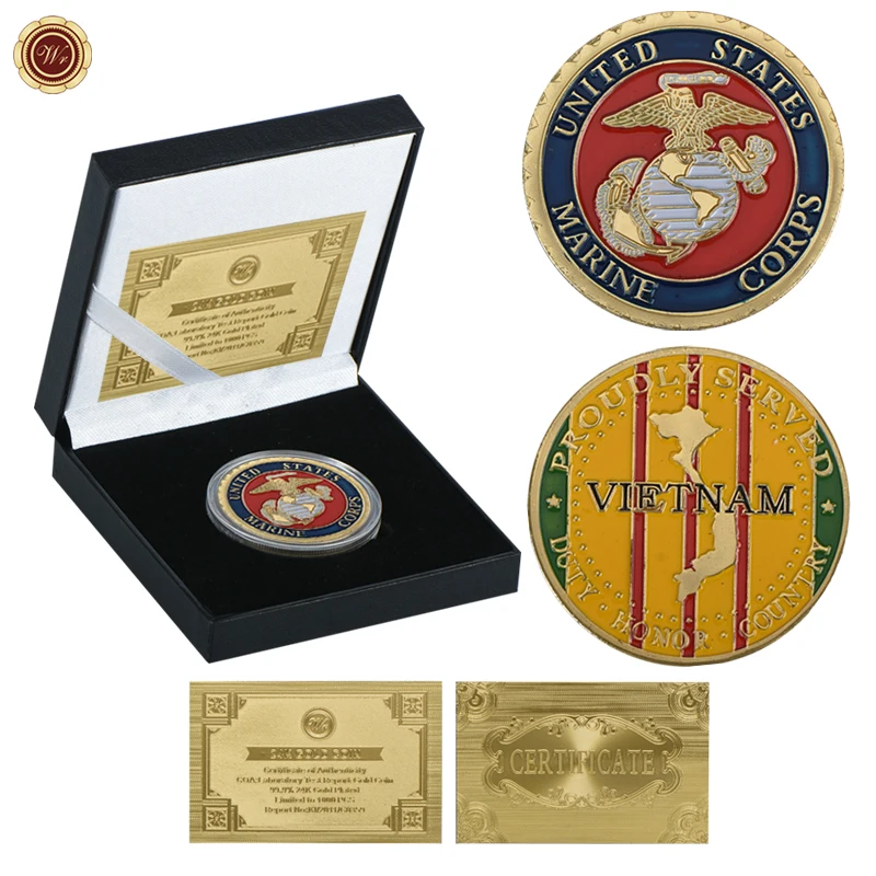 WR Вьетнам дизайн индивидуальные цветные золотые монеты с хорошей коробкой