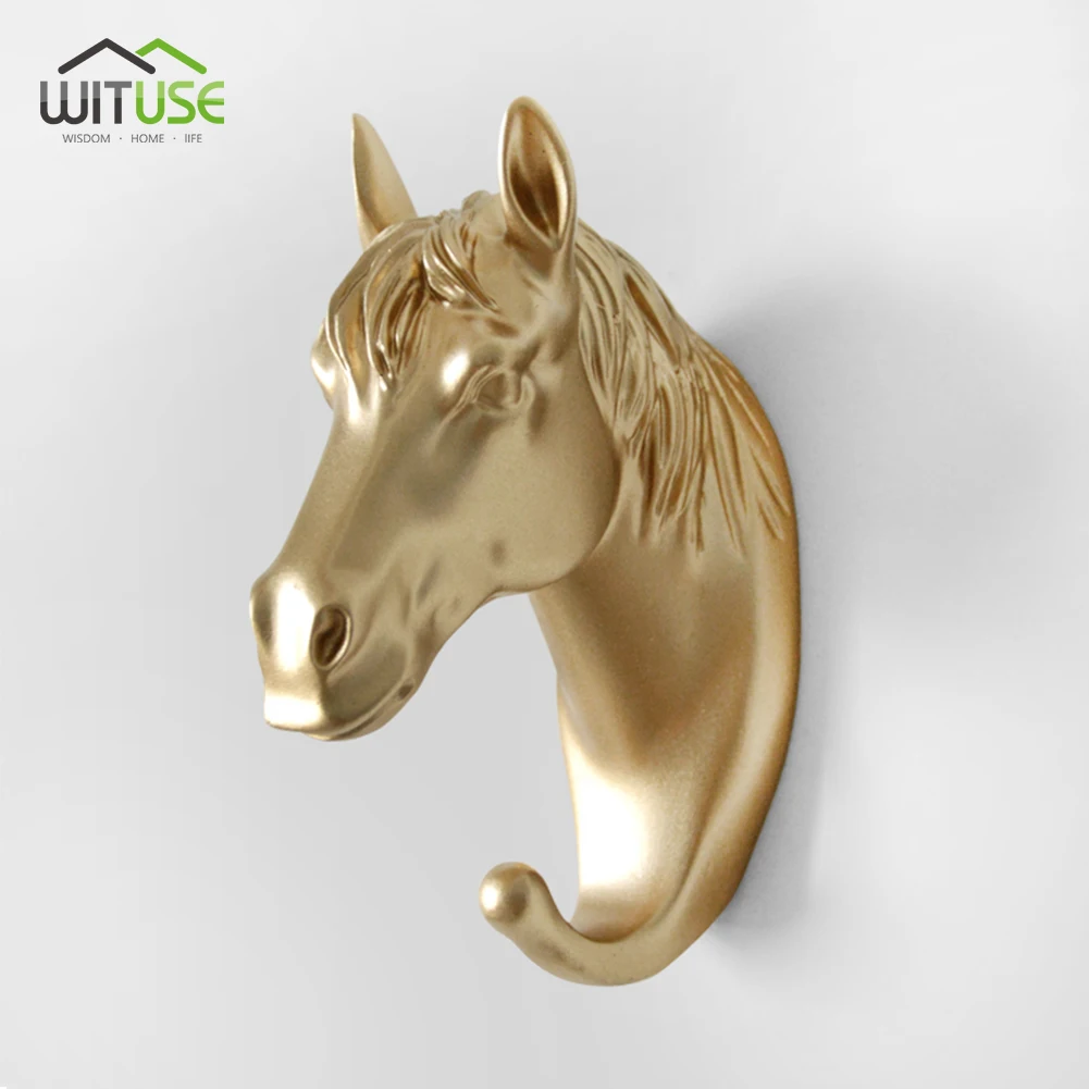 Gold Horse Head Декор для гостиной 3D рога лошадь крючок слон бытовые Декоративные животные Стиль стены пальто ключи Сумки Одежда Крючки для хранения - Цвет: Gold Horse Head