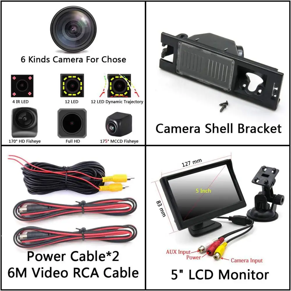 Camera 5 inch LCD 175 градусов MCCD рыбий глаз 12LED HD камера заднего вида для hyundai New Tucson IX35 Buick Regal Chevrolet Malibu автомобильный парковочный монитор - Название цвета: Camera 5 inch LCD