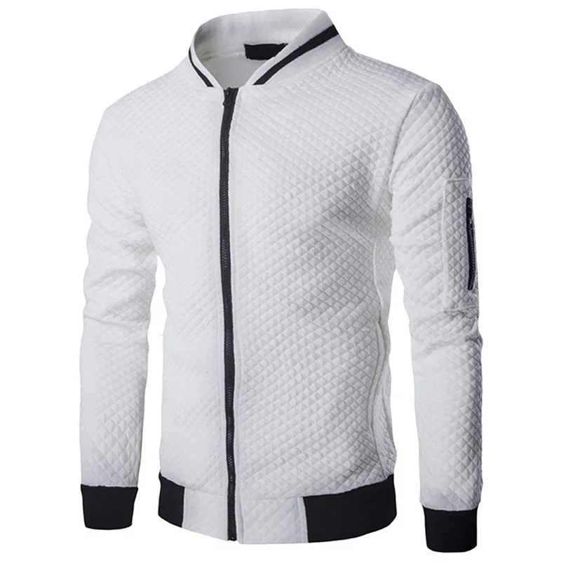 

TANG 2019 Autumn New Trend White Fashion Men's Jackets Clothes Men's Veste Homme Bomber Fit Argyle Zipper Jacket Casual Jacket