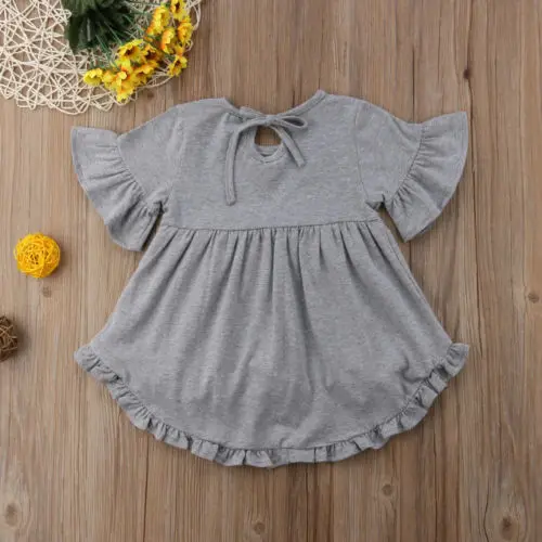 Baby Girl Clothes Flare Sleeve T-Shirt Dress Toddler Kids Ruffles Gray irregular Dresses | Детская одежда и обувь