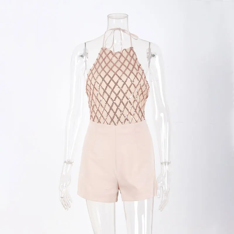 2018 летние Комбинезоны для малышек Для женщин Клетчатый узор Sequines Blingbling вырезать