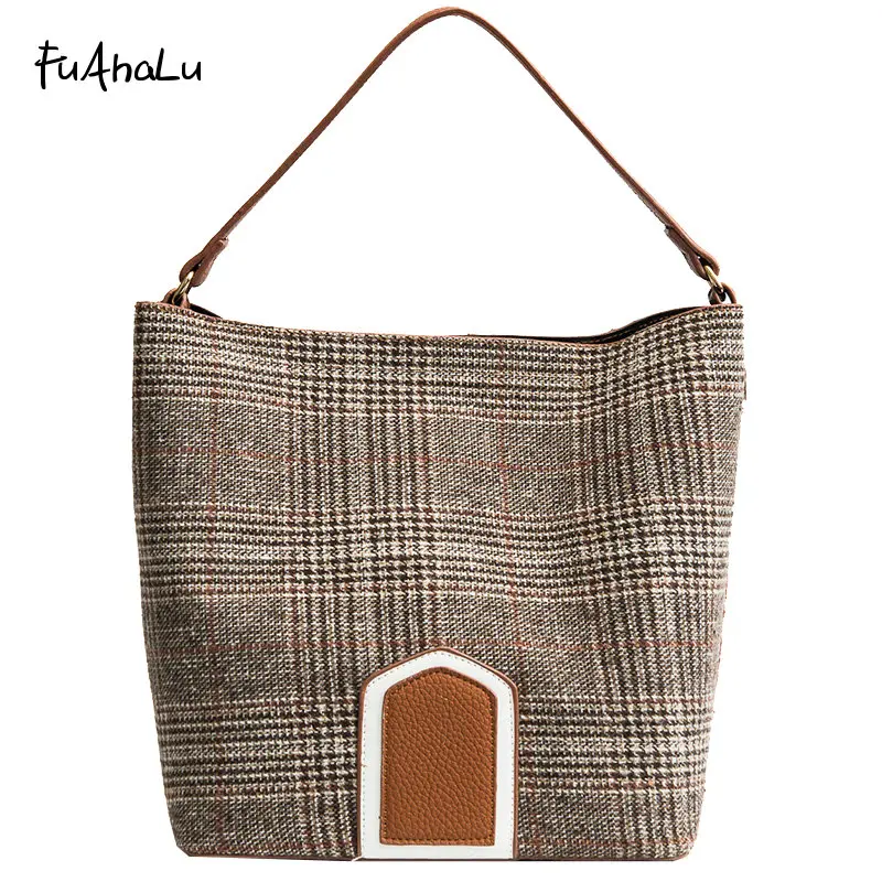 FuAhaLu Women's new fashion wool woolen bucket bag winter fashion portable shoulder bag