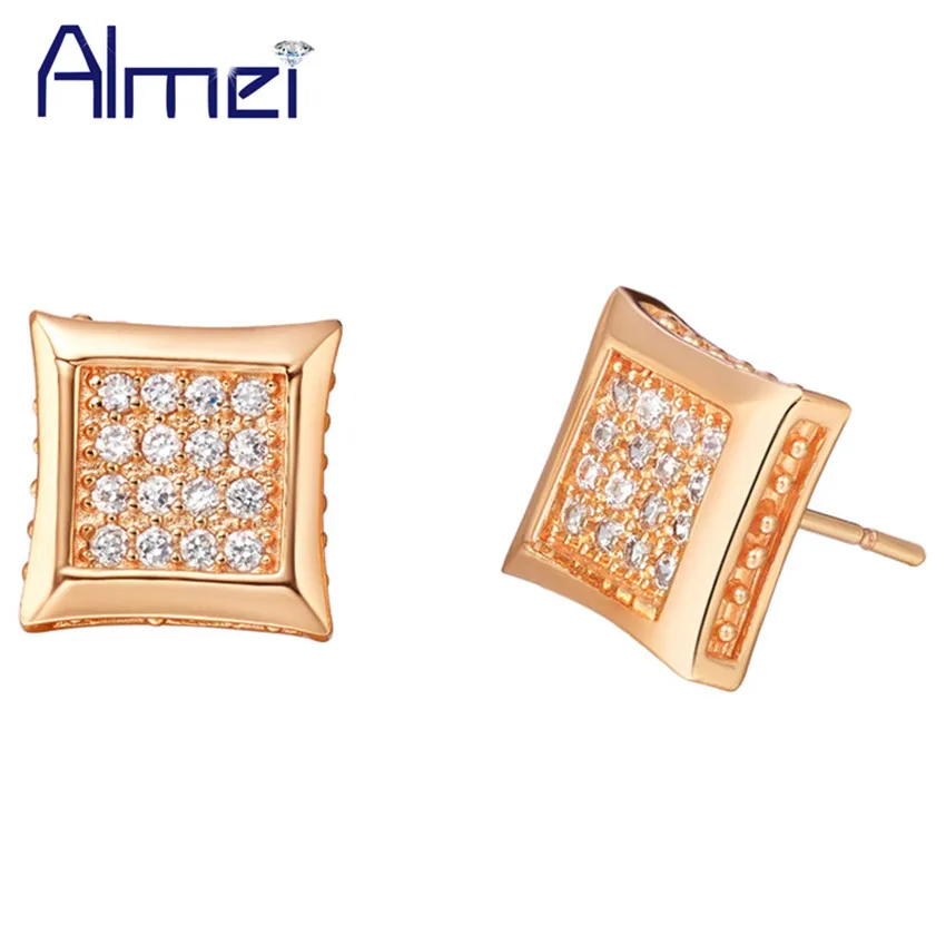 Almei 5% Off Корея Прохладный Стиль квадратные серьги для Для женщин микро-Кристалл розовое золото Цвет Модные Bijoux(украшения своими руками) Юбилей подарок R405