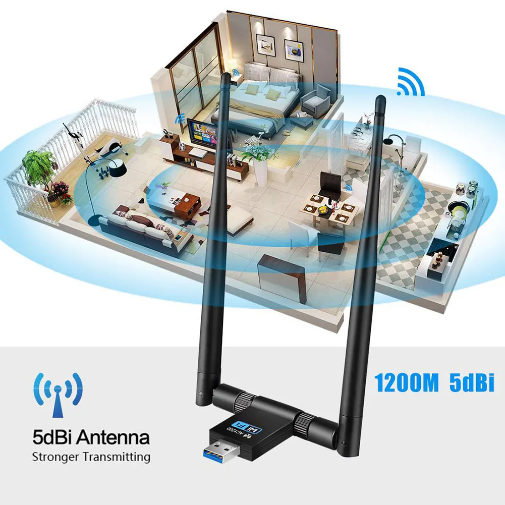 

Беспроводной Wi-Fi ресивер 1200 Мбит/с, USB WLAN адаптер, двухдиапазонная антенна 2,4/5,8 ГГц для ПК QJY99