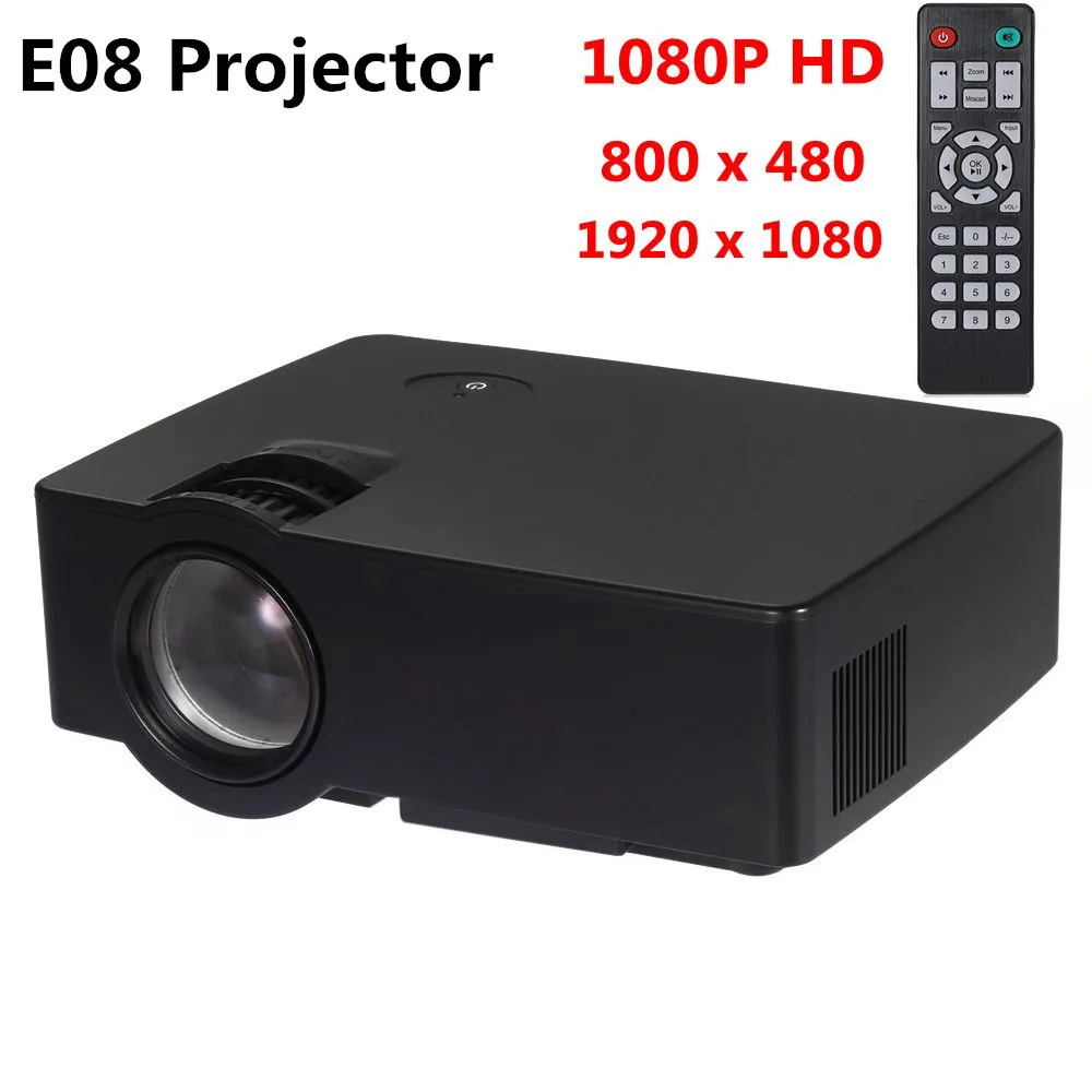 E08 ЖК дисплей проектор 1500 люмен 800x480 Пиксели 1080 P HD Media Player с беспроводной