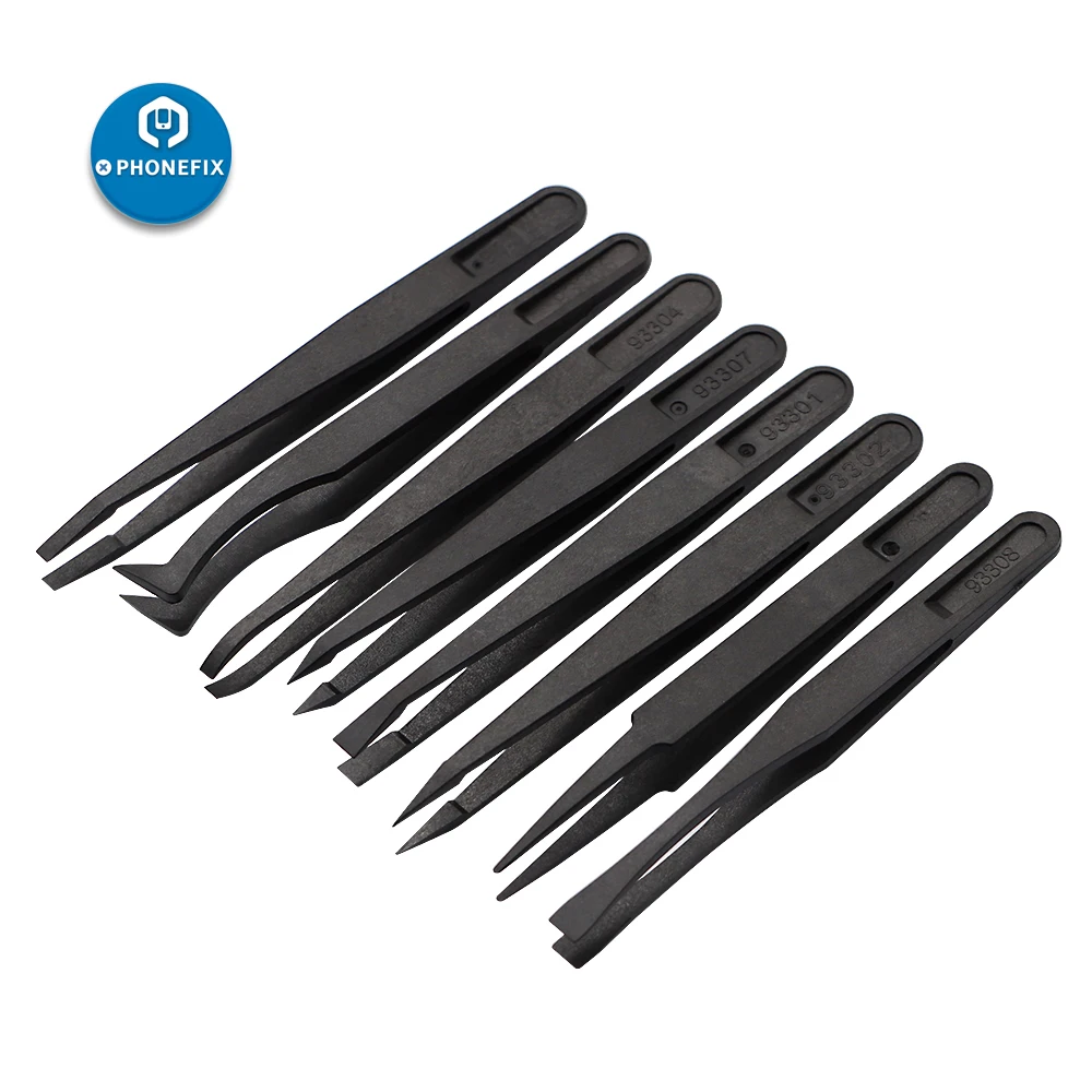 

8PCS/lot Nonmagnetic Anti-Static Tweezers Set Plastic Precision Tweezers Flexible Craft Picking Tool Kit For Mobile Phone Repair