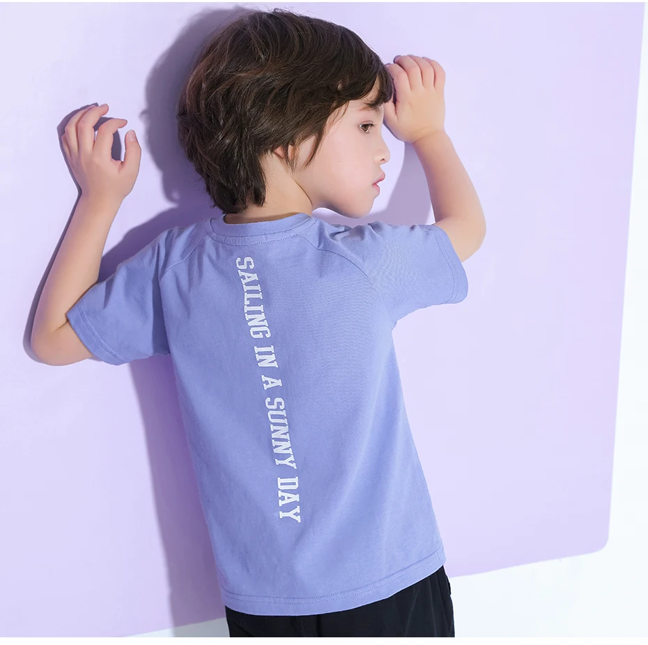 Pioneer Kids/летние фиолетовые футболки с короткими рукавами; топы с надписью на спине; хлопковые футболки для мальчиков; одежда для детей; BDT910154