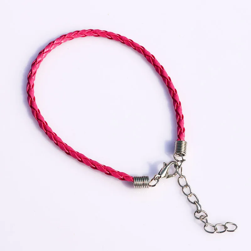 

Free Shipping 100pcs 18cm Hot Pink Braided Leather Cord Bracelets Jewelry Making Wristband DIY Materials With Lobster Clasps