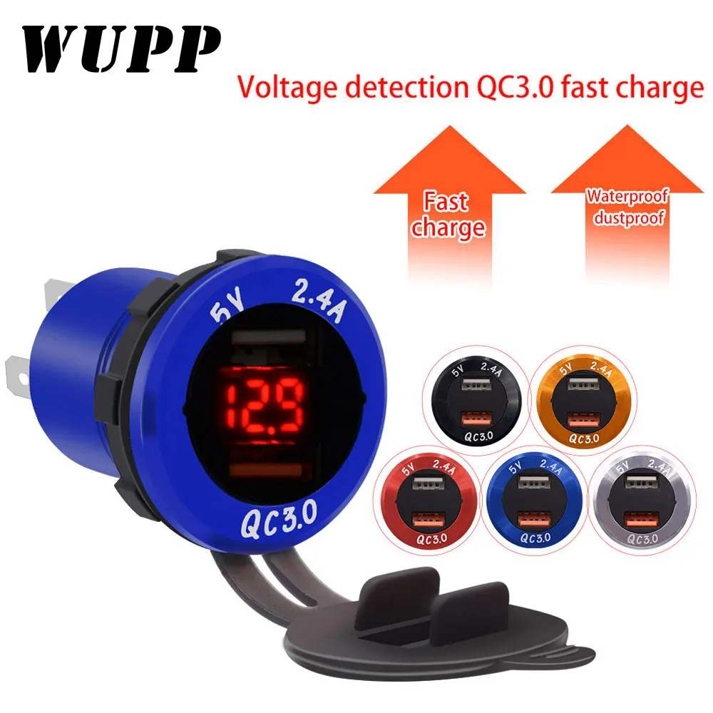 WUPP QC 3,0 разъем питания автомобильное быстрое зарядное устройство двойной алюминиевый светодиодный вольтметр Индикатор 5 В/3,4 А 2 порта Зарядка для iPhone Android